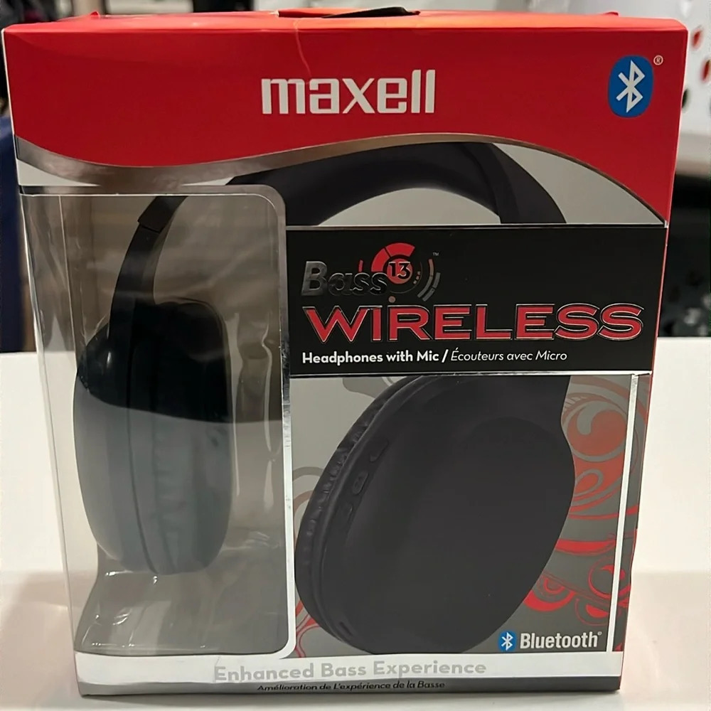 Maxell 199793 Bass 13 Wireless Headphone with Mic - Black - New